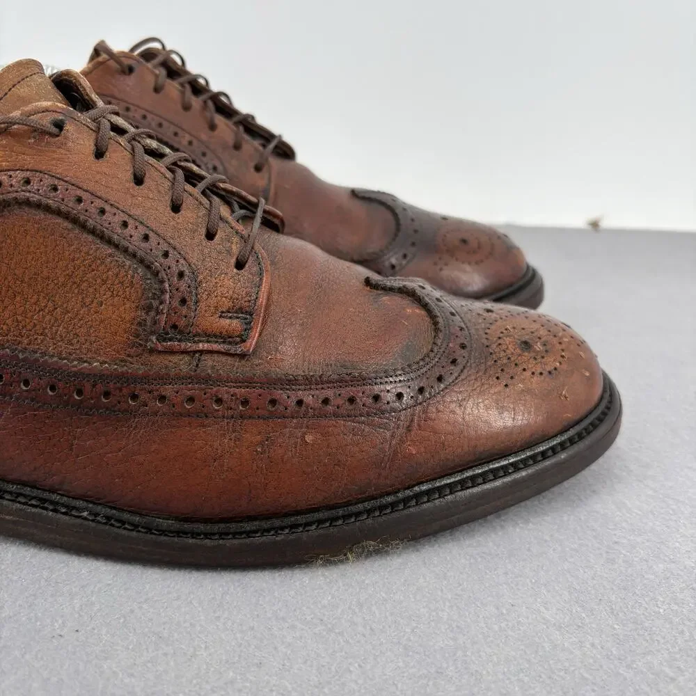 Vintage Towncraft Brown Leather Longwing Brogue Wingtip Shoes Mens 11 Derby